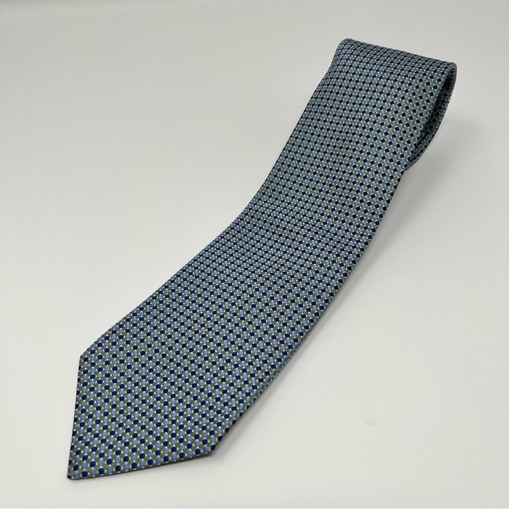 Geoffrey Beene Geometric Blue Green Silk Tie
